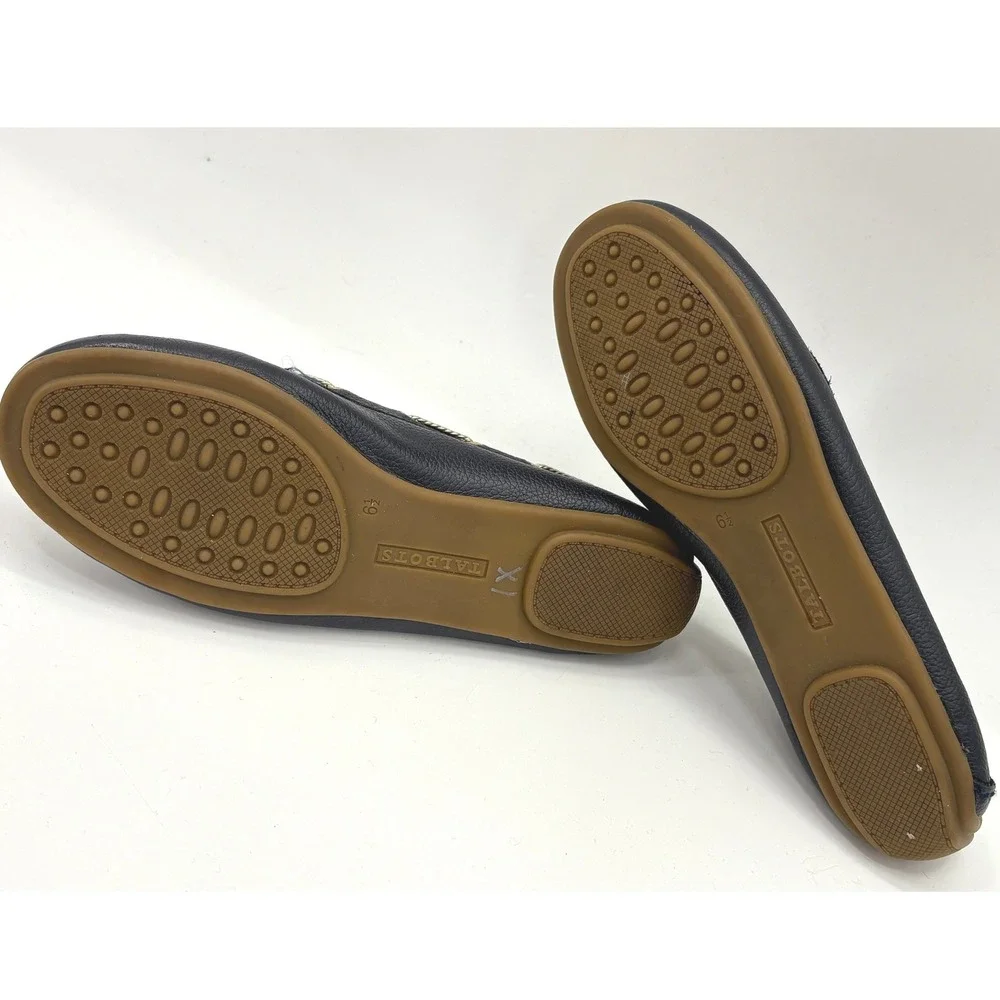 Talbots Womens Navy Pebbled Leather Driving Moccasins Loafers Size 6.5 Navy Gold